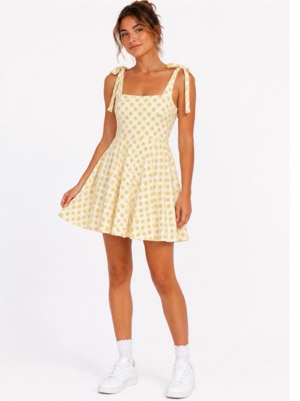 miami Yellow Floral Tie-Strap Midi Dress